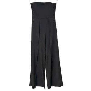 Lulus Black Strapless Wide Leg Jumpsuit M Front Slit Evening Cocktail Formal